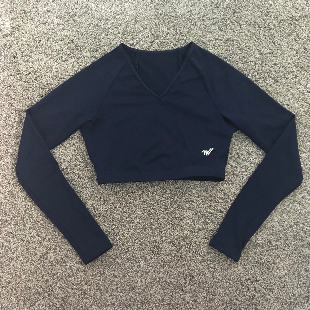 Varsity midriff navy medium v-neck dri-fit